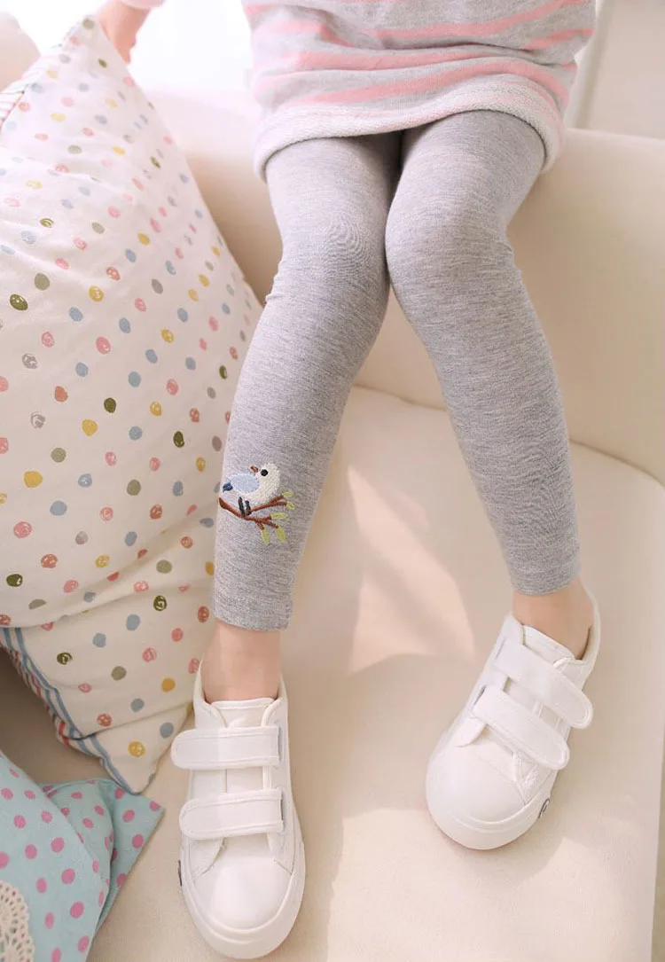 

2016 Autumn Childrenswear Crawler Boutique Korean-style New Style Children GIRL'S Leggings Embroidery Bird
