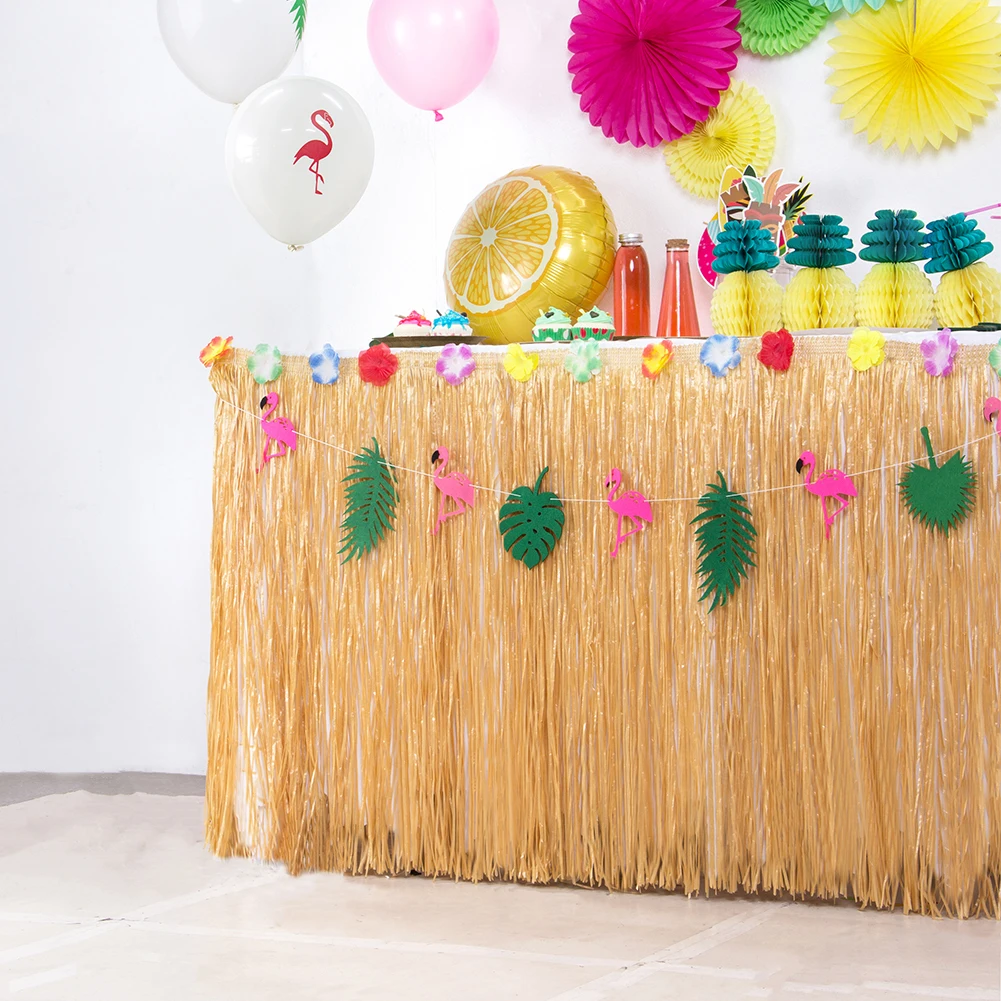 1 шт., юбка для стола с бахромой, юбка для стола, обертывание для цветов для Луау, Гавайи, вечеринки, дня рождения, юбилея, летней вечеринки, украшения стола