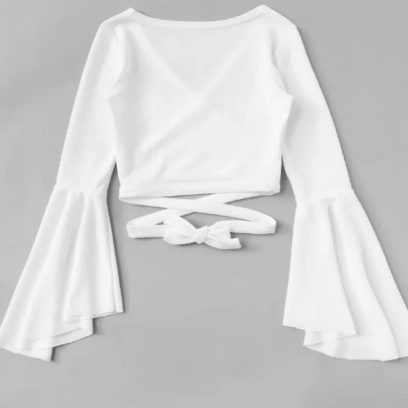 white Белый топ желтый укороченный Топ Футболка женская майка женская футболка Женская повязка ropa с длинным рукавом сексуальный Повседневный Camiseta Mujer футболка черный короткий топ - Цвет: white