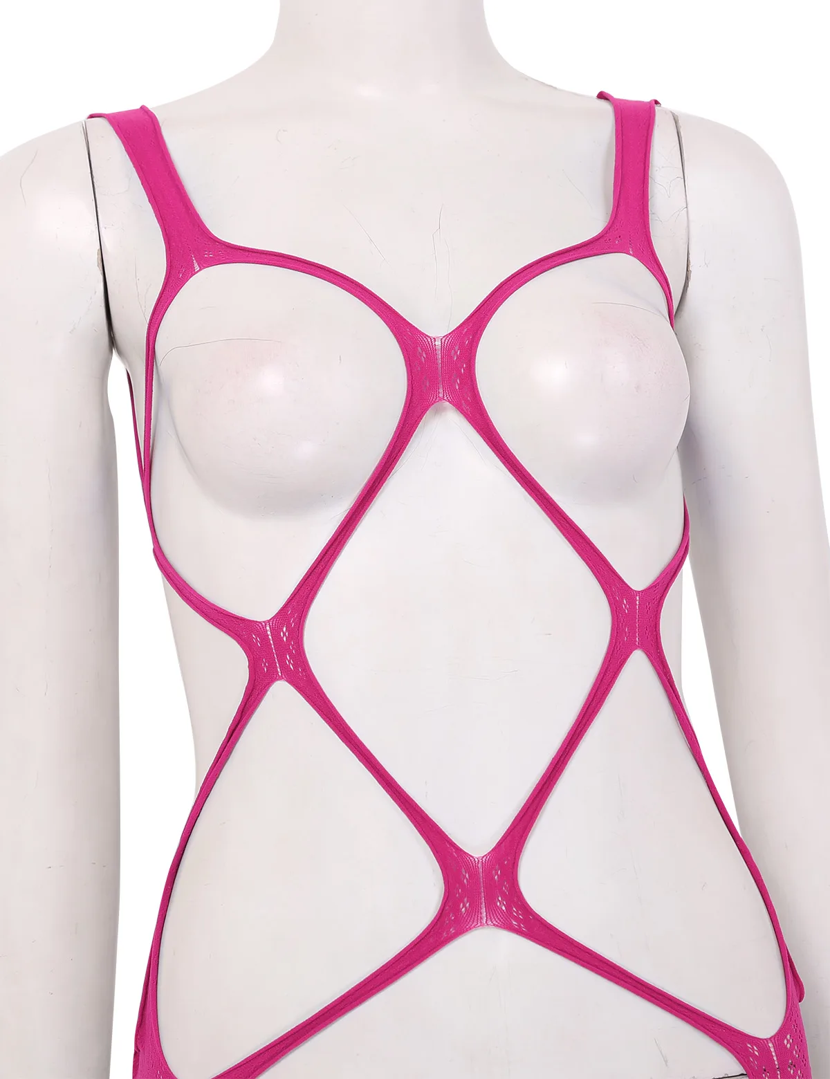 Sexy Lingerie Latex Bodysuit iEFiEL Women One-piece Hollow Fishnet Open Cups Crotchless Bodystockings See-through Stretchy Nightwear