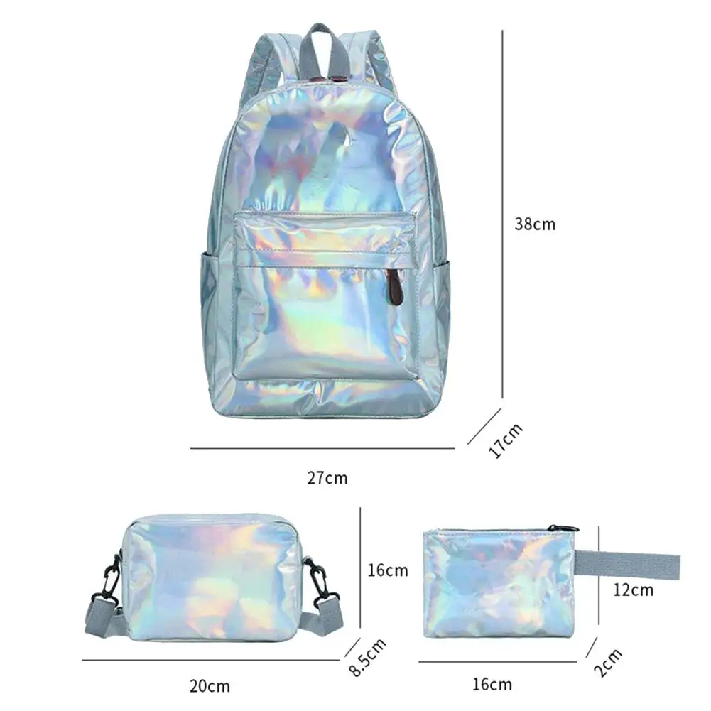 3Pcs/Set Fashion Bags For Women Student Solid Color Shiny Leather Backpack Shoulder Bag Clutches Mochila Mujer Zaino Rugzak