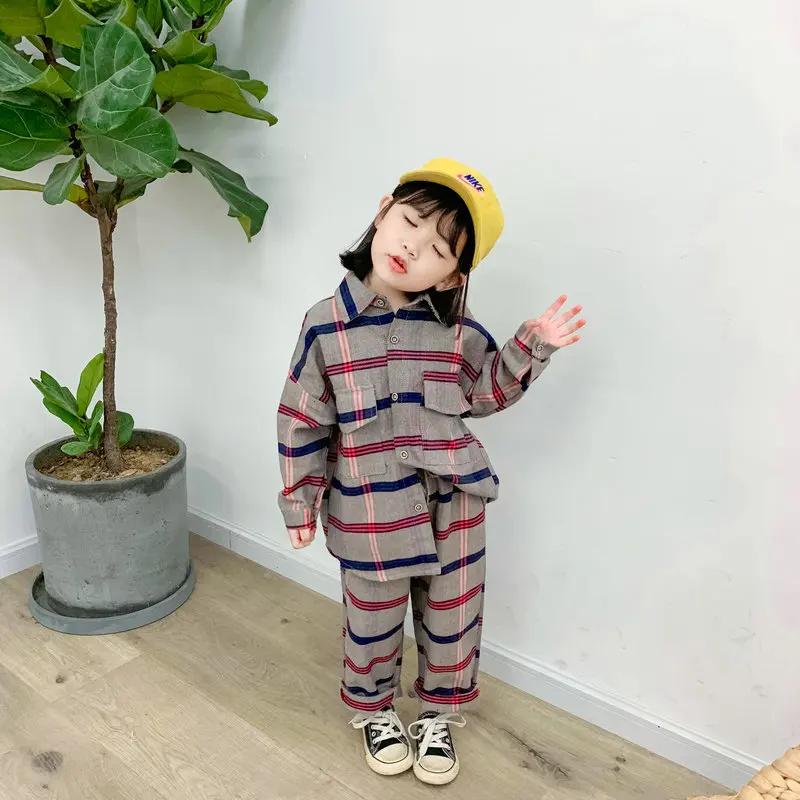 

Boys And Girls Suits Stripes Brushed Shirt And Trousers 19 Autumn Clothing New Style Childrenswear 3-10-Year-Old