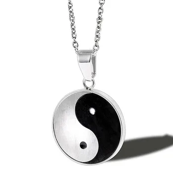 

Silver Color Yin Yang Gossip Necklace Round Pendant for Woman Men Stainless Steel Taoism Amulet Necklaces Male Jewelry