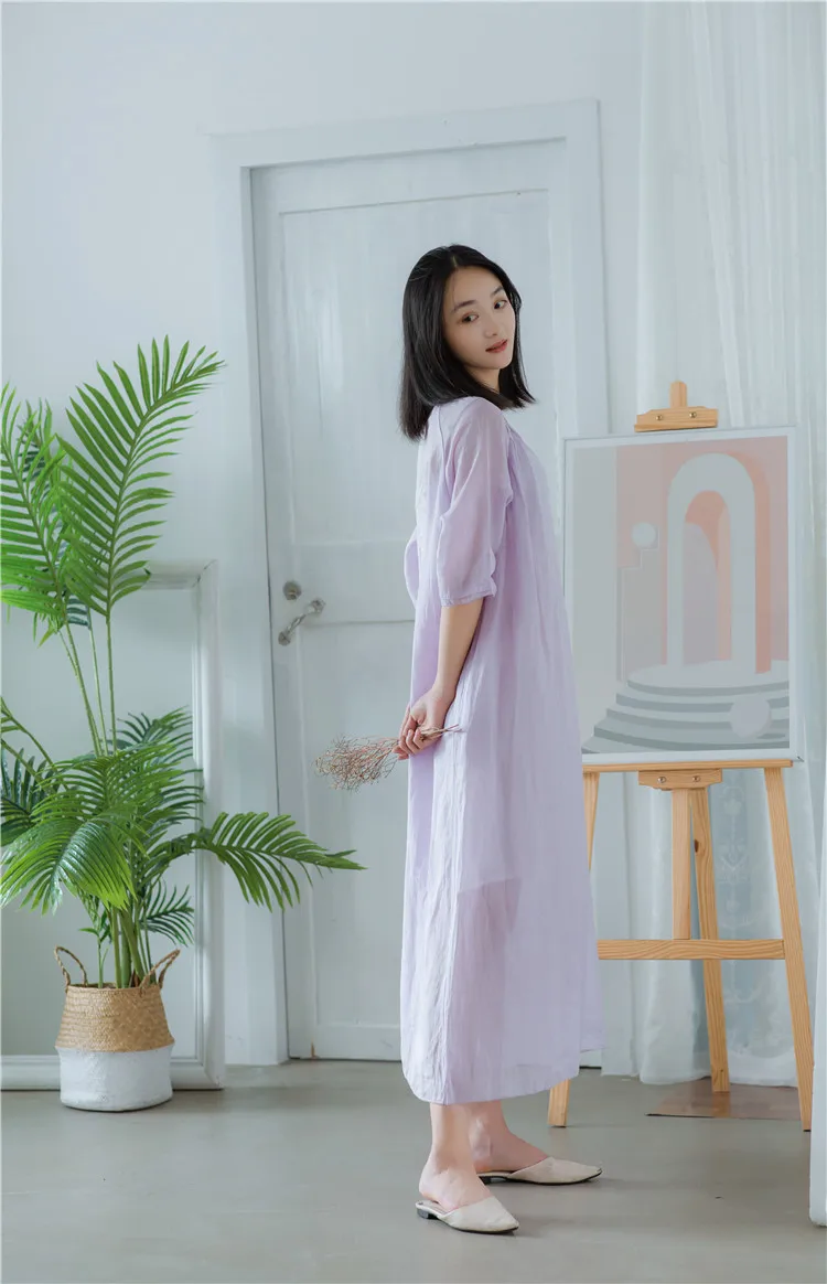 Vestidos женское летнее платье однотонные три четверти белые тонкие длинные платья из ткани рами