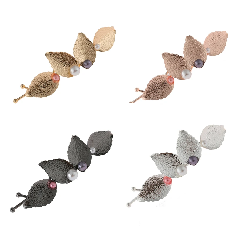 

New Retro Hair Clips For Women Fashion Colorful Pearl Leaf Metal Hairpin Girls Barrette Hair Accessories For Women Headwear