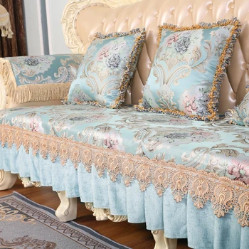 

Luxury Sofa Cover 4 Seater Loveseat Lace Anti-Slip Seat Recliner Armchair Cover 3D Jacquard for Living Room Blue and Yellow