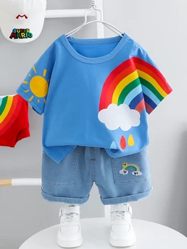 

SUMMER KIDS T-shirt Short Sleeve Pants Suit BOY GIRL 0-3 Yrs Old Leisure Thin Pure Cotton Suit Excellent Value