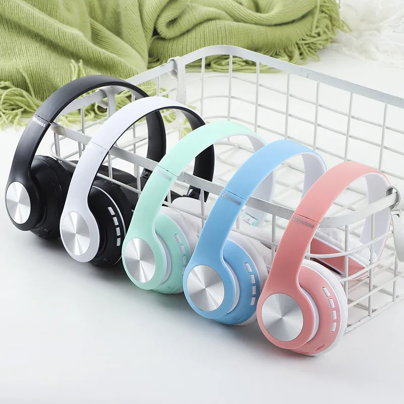 Bluetooth Headphones Cute Pink Girls Colorful Stereo Music Wireless Headset Kids Gifts with Microphone for Xiaomi Huawei Iphone