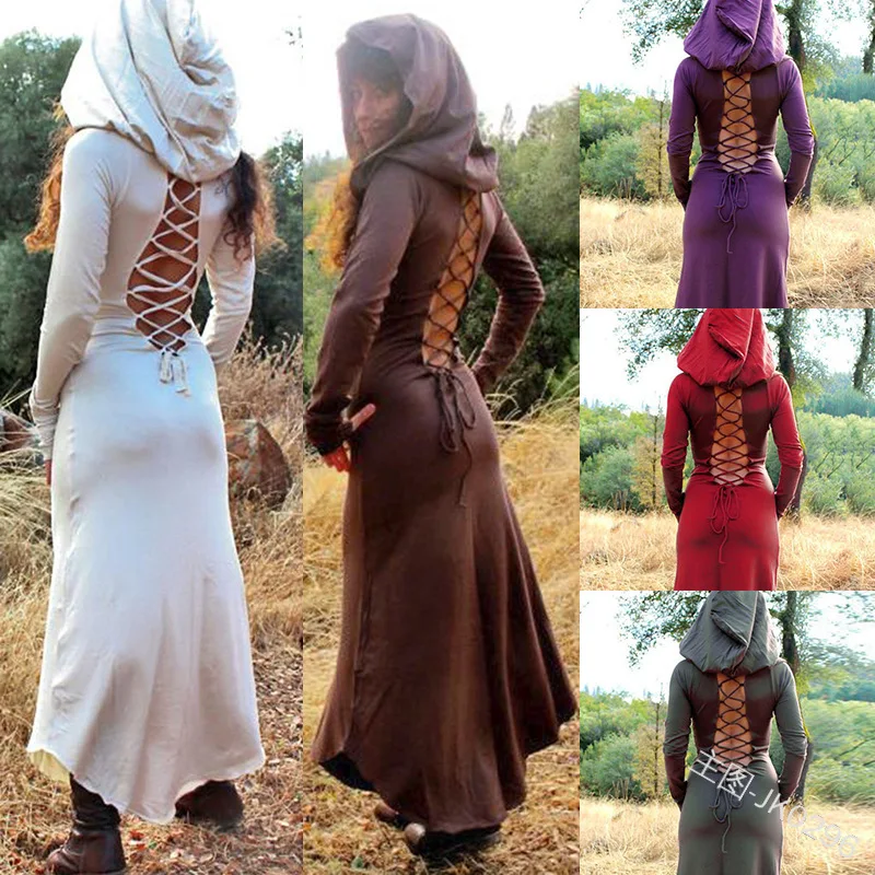 

2018 Plus Size Gothic Medieval Style Hooded Dress Backless Hollow Out Irregular Dress Ladies Summer Casual Short Sleeve Dress