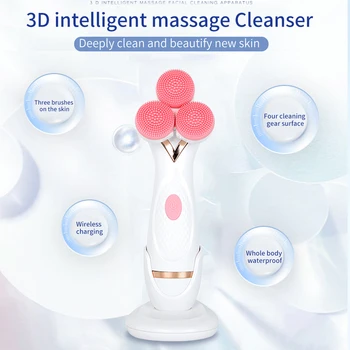 

Washing Multifunctional USB Charging Waterproof Skin Care Electric Facial Cleansing Brush Ultrasonic Vibration 3 Head Cordless