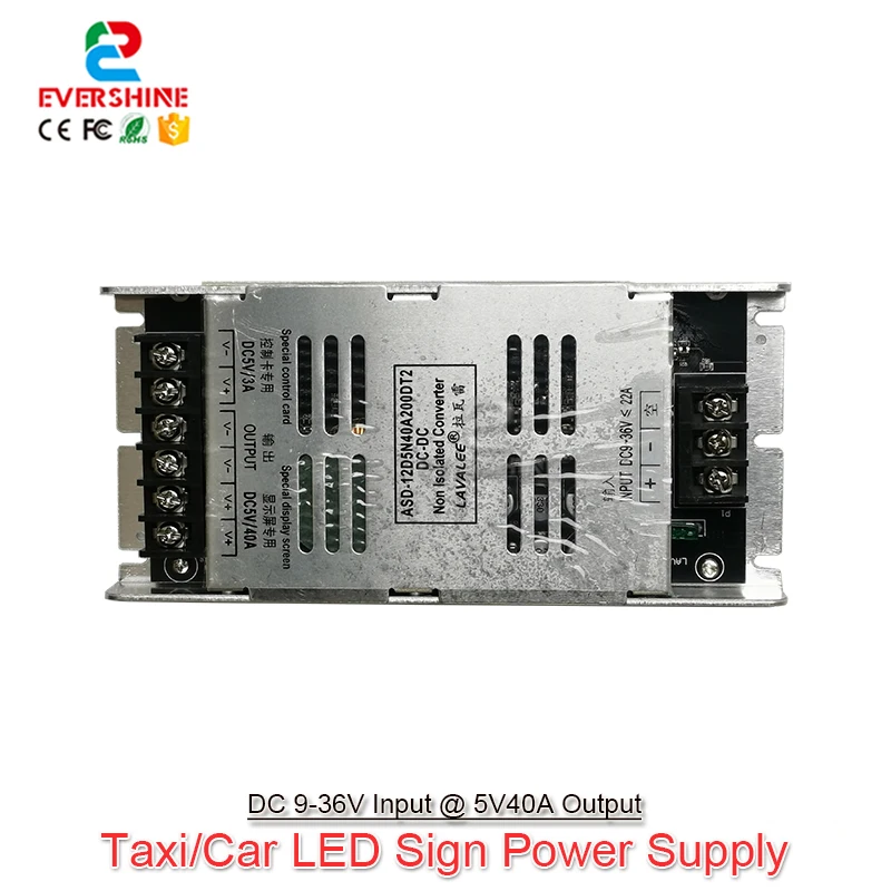 LAVALEE Converter DC9V to 36V Input to 5V40A 200W Ultra Thin High Efficiency For Taxi Car LED Sign Dedicated Power Supply