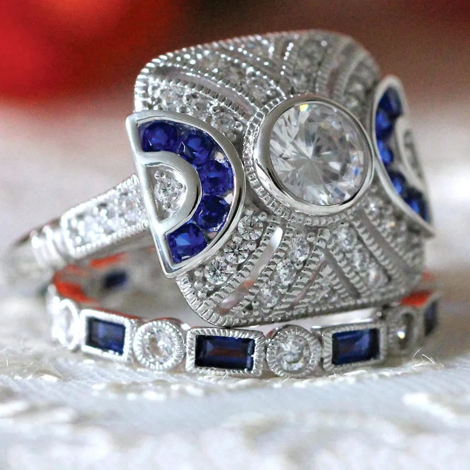Silver Wedding Ring Sets White Zircon Crystal Ring Finger for Women Party Jewelry silver rings silver ring wedding rings For Buyee 925 Sterling