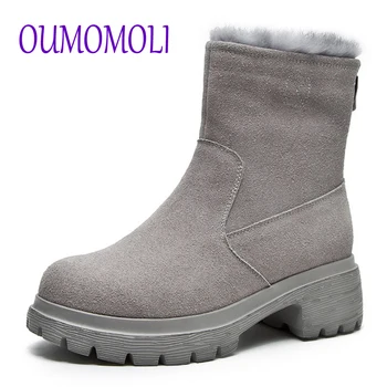 

Snow boots women 2020 new ankle zip boots warm casual shoes leather boot Round Toe Cow Suede Square heel winter boot *26