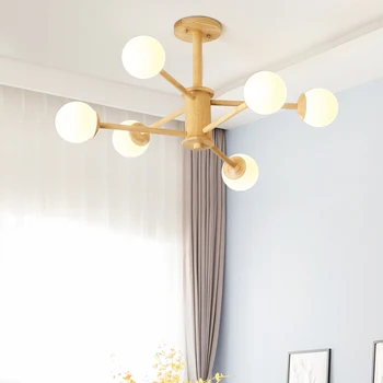 

Nordic living room lobby chandelier simple modern log magic bean lamp creative personality bedroom home lamp