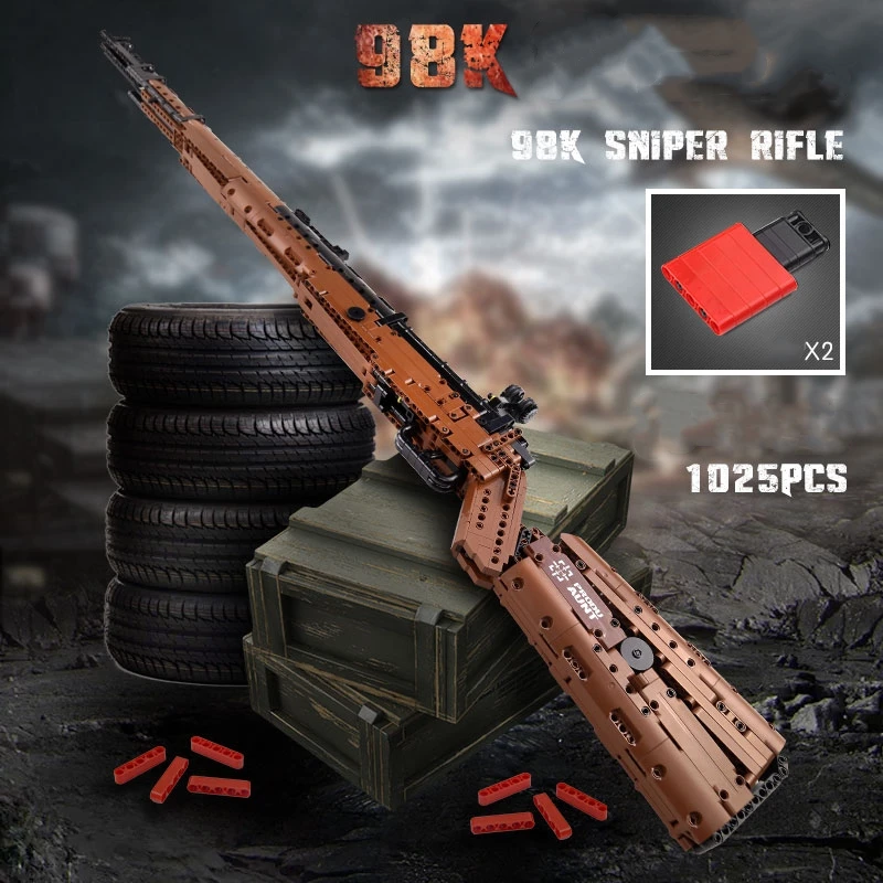 

1025pcs Technic 98K Sniper Rifle Gun Model Building Blocks PUBG Military SWAT Weapon Bricks Toys for Children Gift