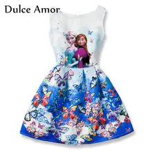 Dulce Amor/летние платья для девочек платье Эльзы праздничное платье принцессы Анны для девочек-подростков с принтом бабочки, одежда для маленьких девочек