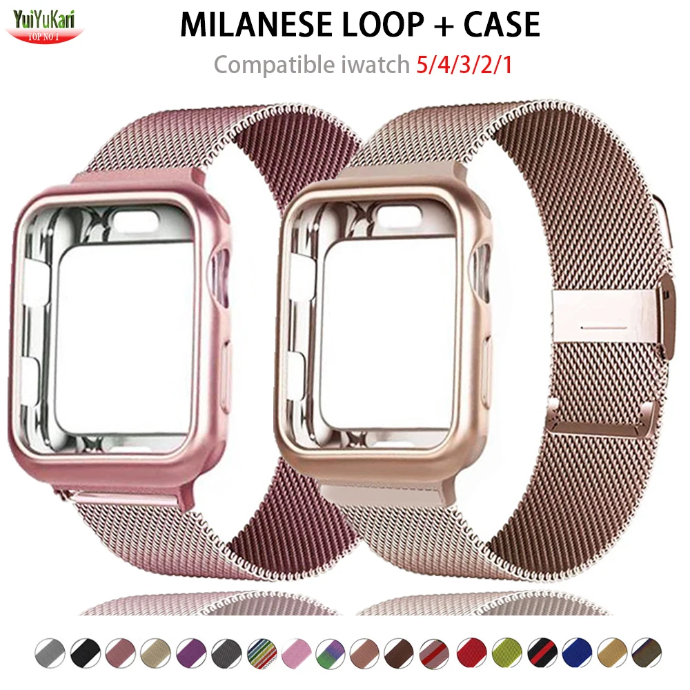 

Case+strap for Apple Watch band 44mm 40mm 42mm 38mm Metal belt Milanese Loop bracelet correa watchband for iWatch series 6 5 4 3