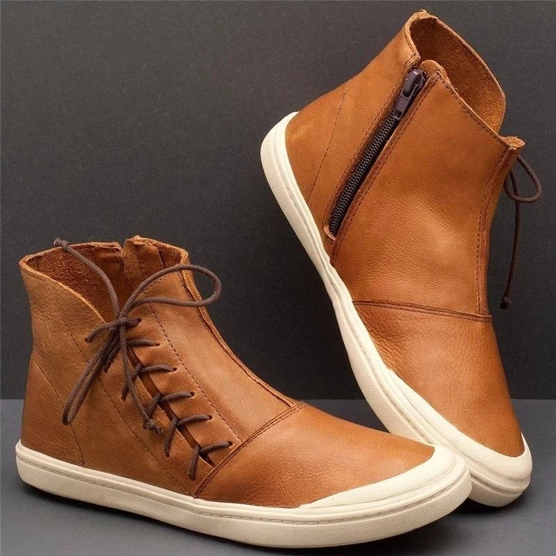 

2019 Autumn Winter Zipper Retro Casual Women Boots Fashion Pu Leather Cross-Tied Ankle Boots Winter Wram Botas Mujer Size 35-43