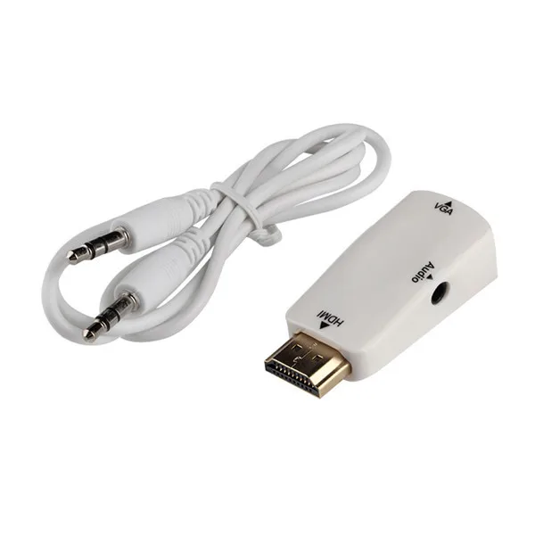 HDMI штекер вставной конвертер для VGA коробка адаптер с аудио кабель для ПК HDTV+ 3,5 мм аудиокабель AV для ПК - Цвет: Белый