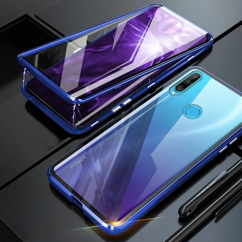 Синий Стеклянный чехол для huawei Honor 20 S, чехол с магнитным металлическим двойным закаленным стеклом, Жесткий Чехол для huawei Honor 20 s, MAR-LX1H чехол - Цвет: Синий