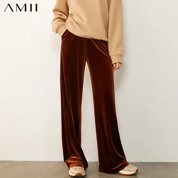 

Amii Minimalism Autumn Winter Women's Pants Fashion Solid Velvet Pants Causal Elastic Waist Loose Long Female trousers 12070443