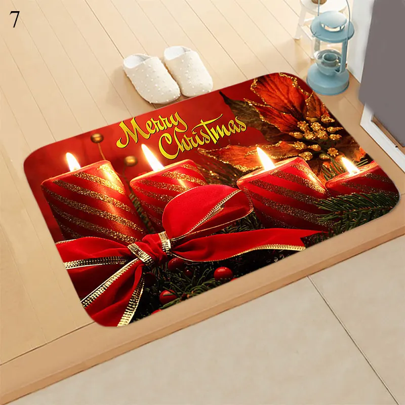 7 Merry Christmas Decoration Doormat Santa Claus Printing Flannel Floor Mat Non-slip Mat Christmas Home Decoration Door Mat - Цвет: 7