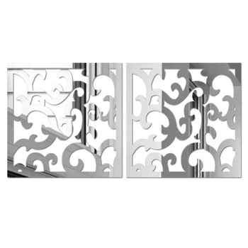 

3D Acrylic Wall Sticker Hallow Pattern Mirror Stickers Eco-friendly Wall Decals for Home Decoration Size S(Silver)