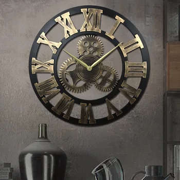 

Industrial Gear Wall Clock Decorative Rustic Retro Wall Clock Luxury Room Decoration Wall Art Decor Bar Hollow-carved Design 3D