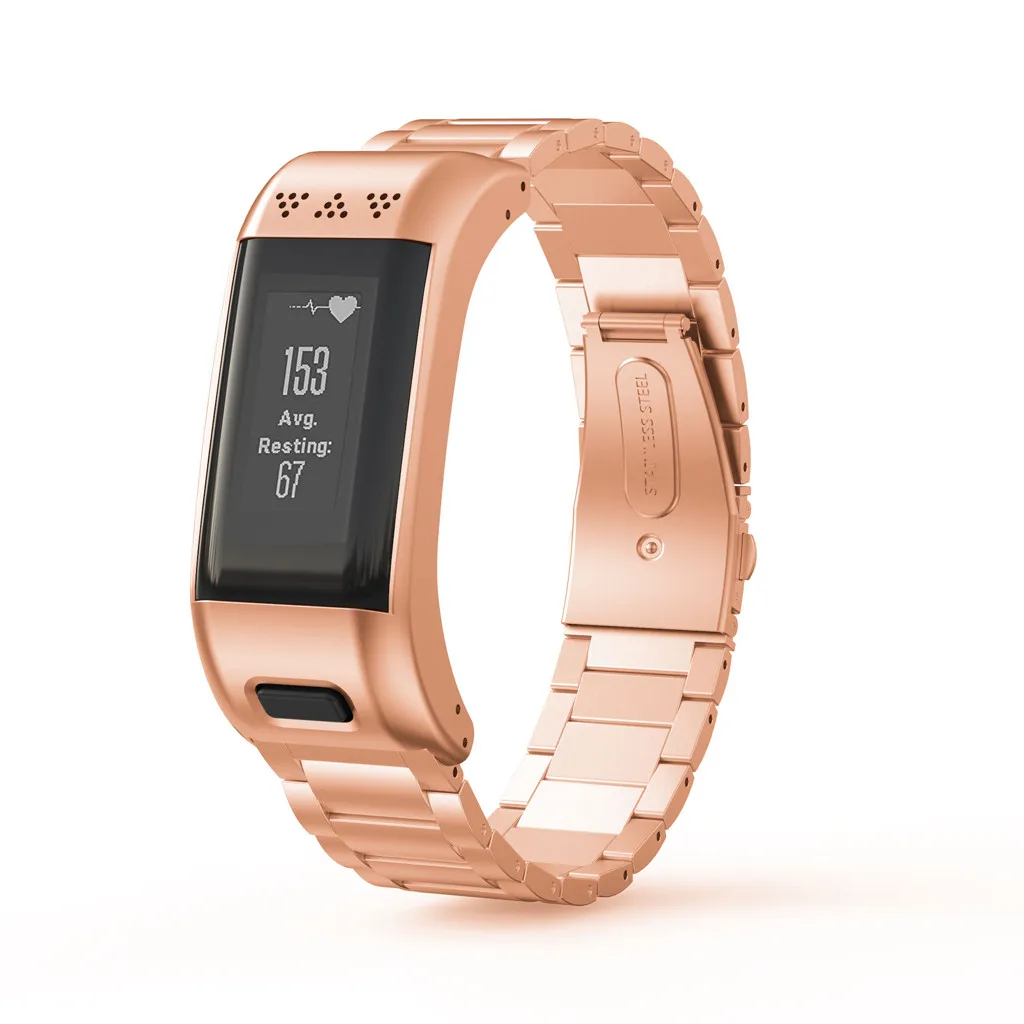 Для Garmin VIVOsmart HR+ твердый ремешок для часов из нержавеющей стали с рамкой роскошный модный ремешок черный серебристый