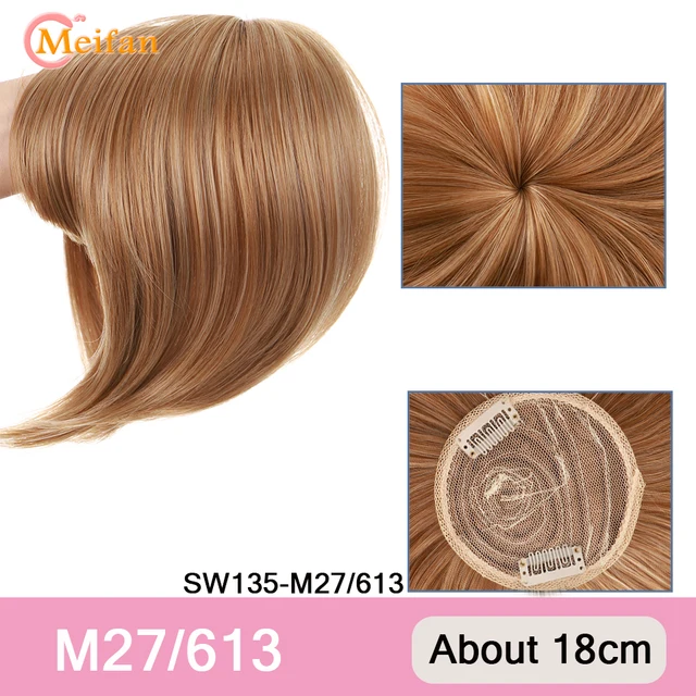 MEIFAN Clip in Hair Bangs Extension Hairpiece Synthetic Natural Fake Bang Hair Piece Air Bangs Clip on Bangs Black Brown SW135-M27-613