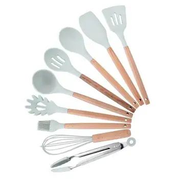 

Japanese style simple wind kitchen utensils 9 pieces set fresh green silica gel kitchen utensils set pot shovel soup spoon set