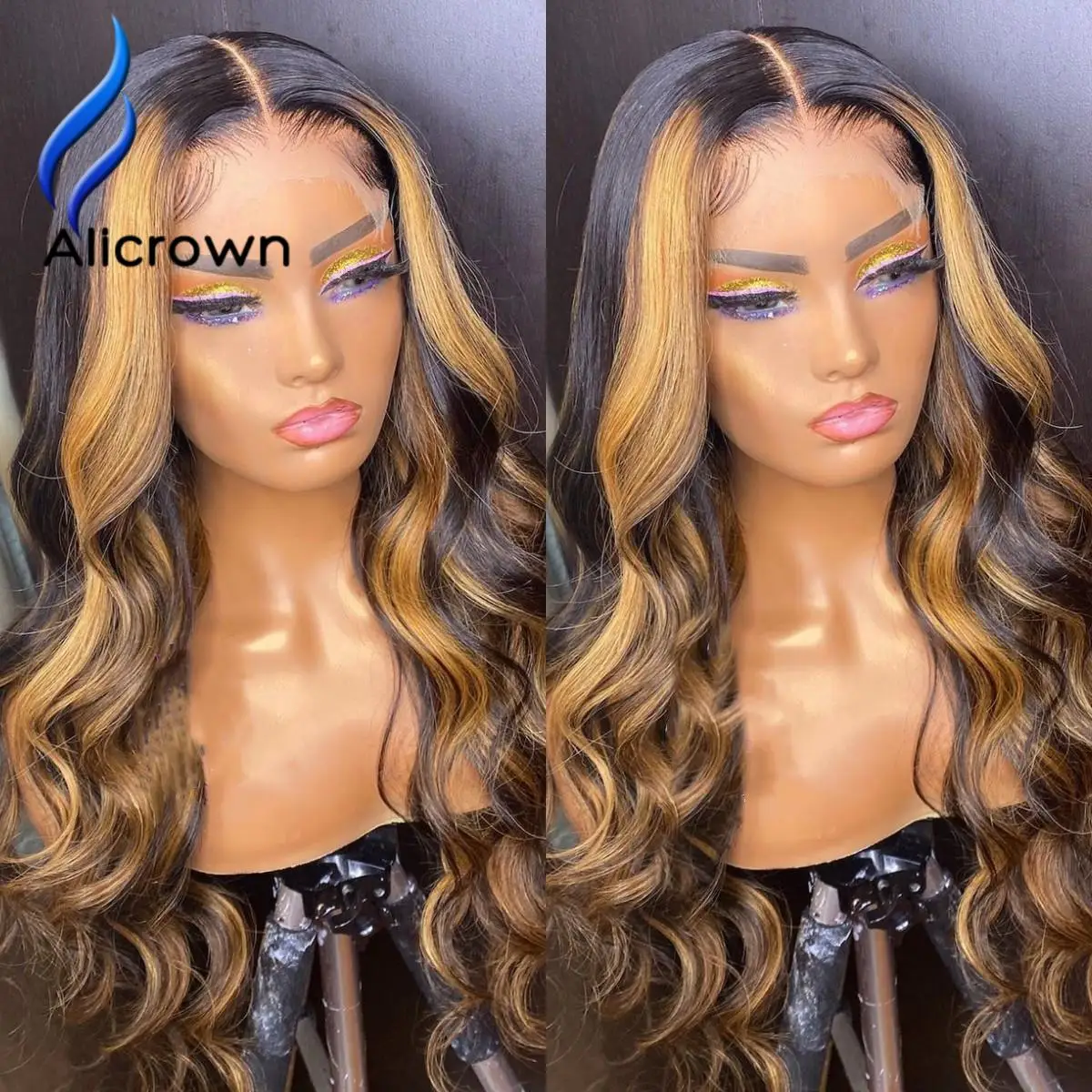 Alicrown Highlight Wig Brazilian Body Wave Lace Front Human Hair Wigs 13x4 Frontal Wig Brown Colored Human Hair Wigs Pre-Plucked