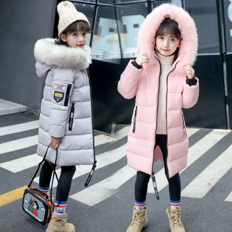 

New Fashion Children Winter Cotton Jacket Girl Winter Coat Kids Warm Thick Fur Collar Hooded Long Down Coats for Teenage 4Y-14Y