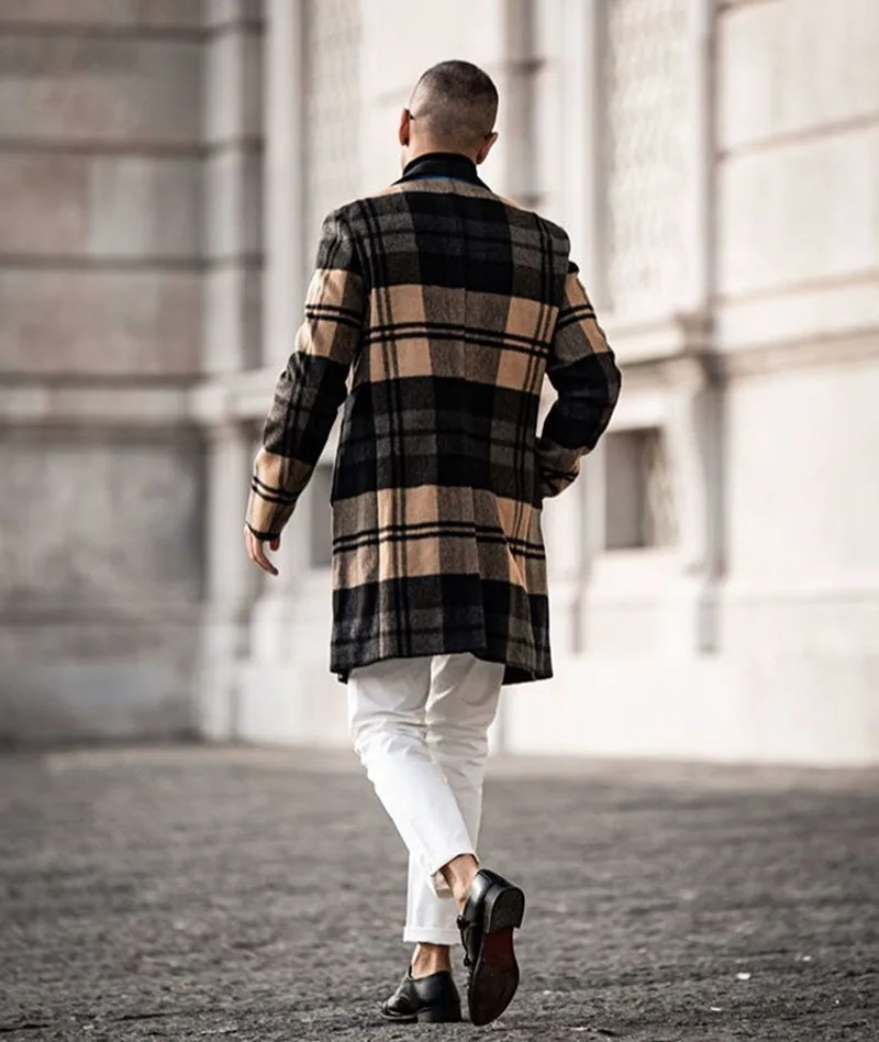 Модные мужские костюмы полушерстяные остроконечные лацканы костюм Homme досуг длинное пальто на заказ