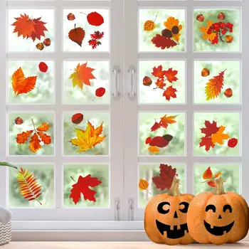 

174pcs 8 Sheet Fall Leaves Window Clings - Thanksgiving Maple Decorations Autumn Sticker Decals Party Decor Ornaments