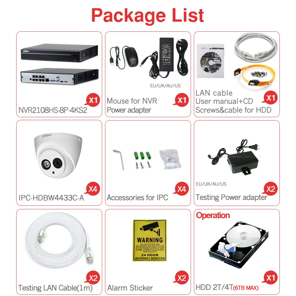 Dahua 4MP 8+ 4 камера безопасности Система 4MP IP камера IPC-HDW4433C-A 8CH POE NVR2108HS-8P-4KS2 система наблюдения P2P Удаленный просмотр