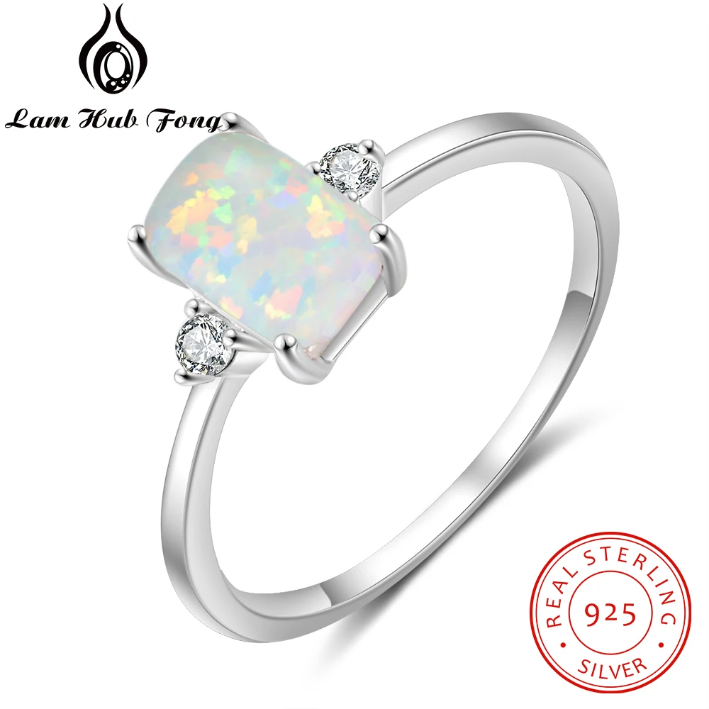 925 Sterling Silver Rectangular Opal Rings for Women Cubic Zircon Female Finger Rings Wedding Silver 925 Jewelry (Lam Hub Fong) silver ring,silver rings,gemstone ring