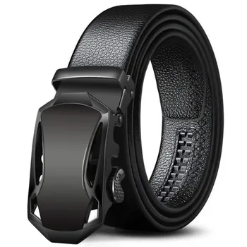 

Fashion Automatic Buckle Belts Mens Black Pu Leather Belt Men's Buckle Free Waist Strap Belts for Jeans Pants 3.5cm Width