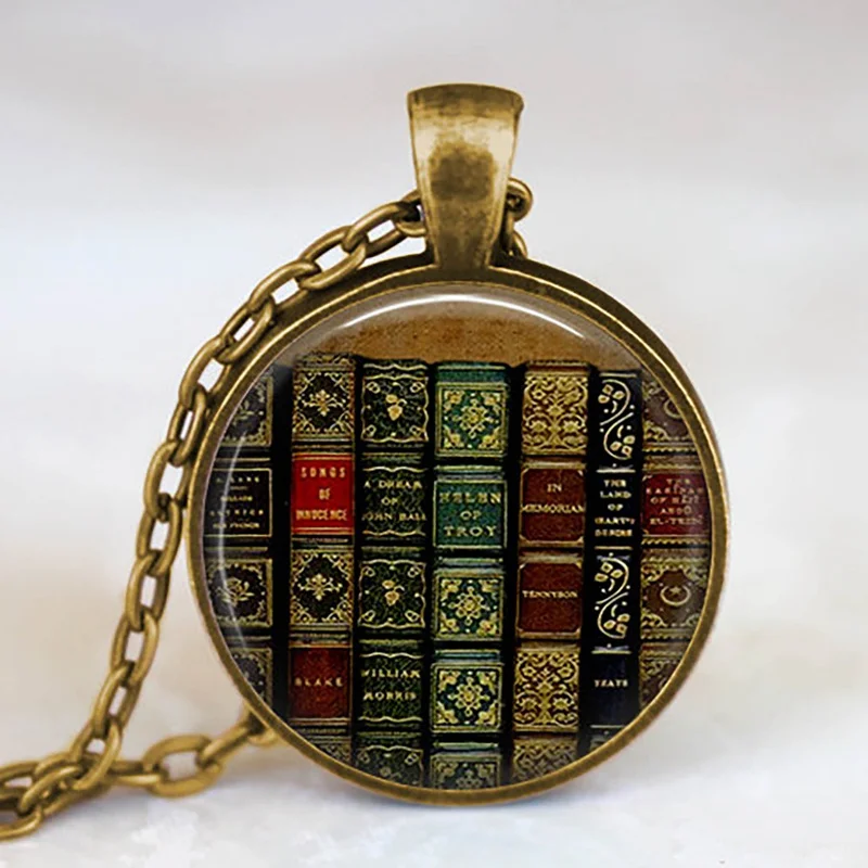 New Fashion Necklace Glass Dome Vintage Library and Books Pendants Necklace For Students Teachers And Librarians Necklace