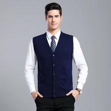 Мужской кардиган без рукавов, свитер, мужской осенний весенний шерстяной вязаный Однотонный свитер, мужской деловой топ с v-образным вырезом, новинка, облегающий крой