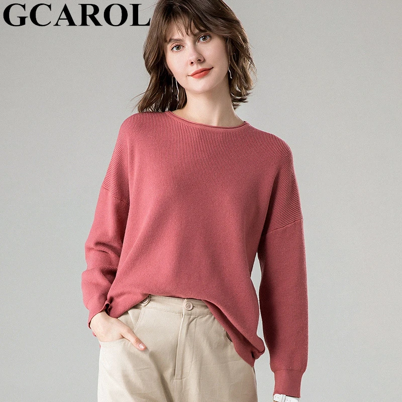 Женский джемпер со спущенным плечом GCAROL вязаный свитер большого размера с