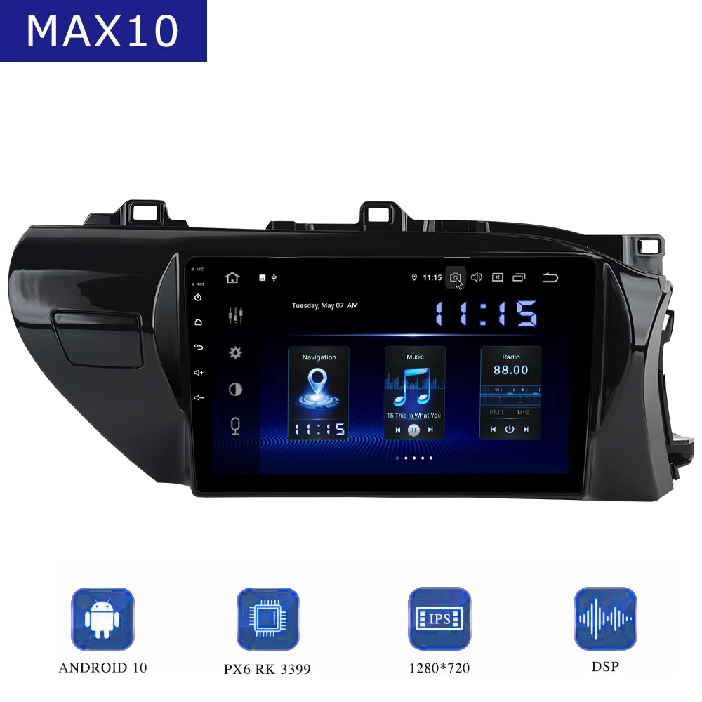 

10.2" Android 10.0 Car Radio for Toyota Hilux 2016 2017 2018 GPS Navi 1280*720 IPS Screen CarPlay DSP 4GB+64GB TDA7850 MAX10