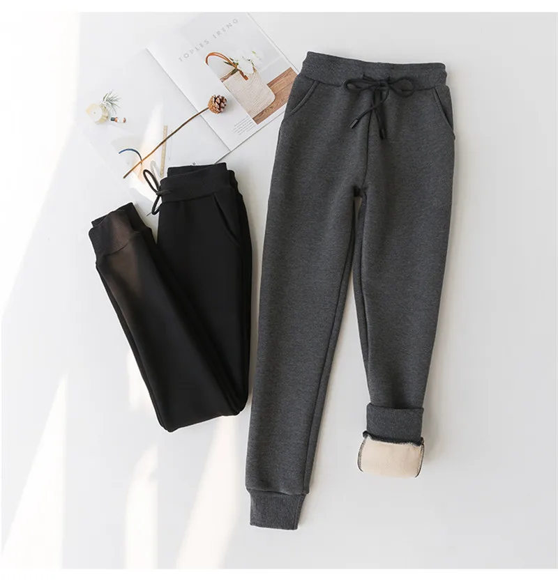 

2019 Winter Thick Cashmere Leggings Female Snow Plus Velvet Drawstring High Waist Warm Wear Outside Thin Size XL Trouser