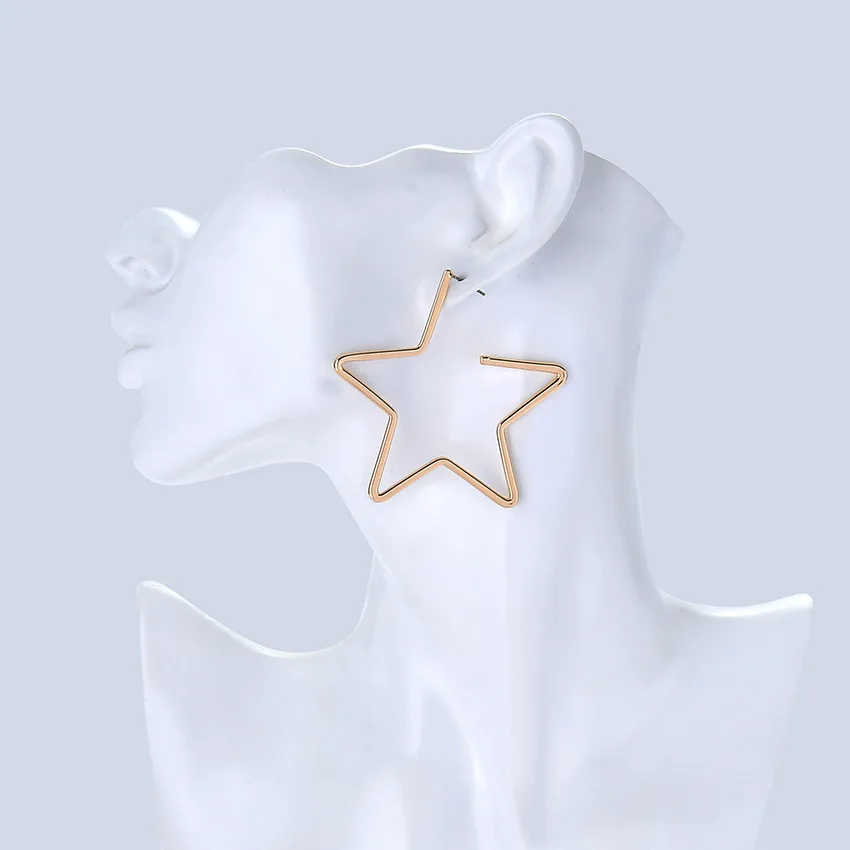 Женские серьги-кольца в форме большой звезды, золотые, серебряные, полая пентаграмма, серьги-кольца для женщин, массивные серьги