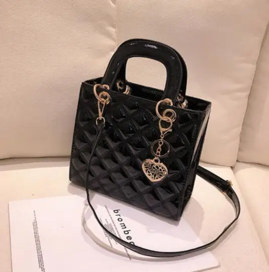 21 CM Black Роскошная брендовая сумка, модная новинка, высокое качество, лакированная кожа, женская дизайнерская сумка, на цепочке, сумка через плечо - Цвет: 21 CM Black