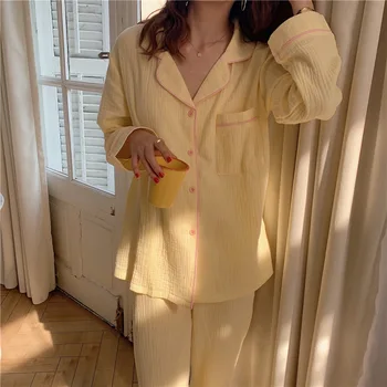 

Real shot 2020 autumn and winter new Korean sweet long-sleeved pajamas women's solid color home service ladies two-piece suit