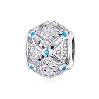 

Charming easter flower 925 sterling silver bangle pendant bead blue CZ jewelry diy fashion gift fit European and American female