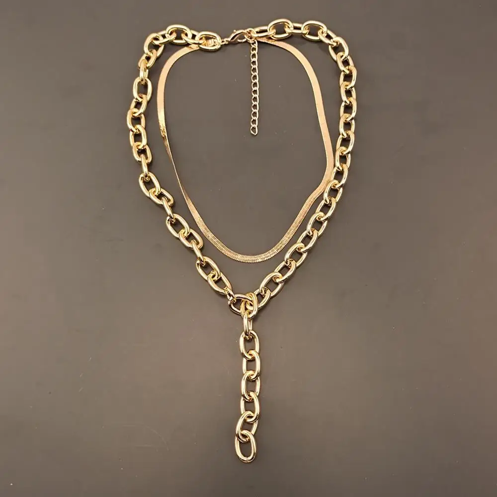 KMVEXO Punk Gothic Chunky Choker Necklace Collares Statement Hip Hop Rock Long Chain Necklaces Set Women Men Steampunk Jewelry