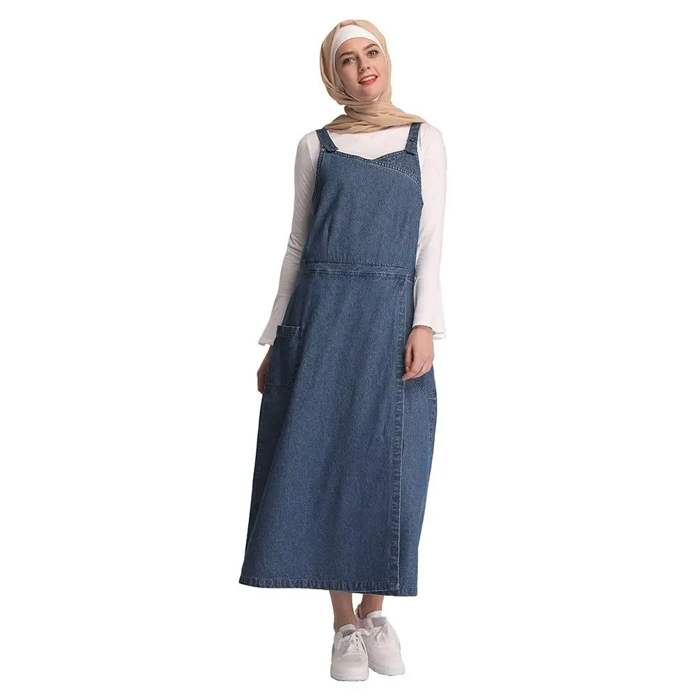 denim pinafore maxi dress