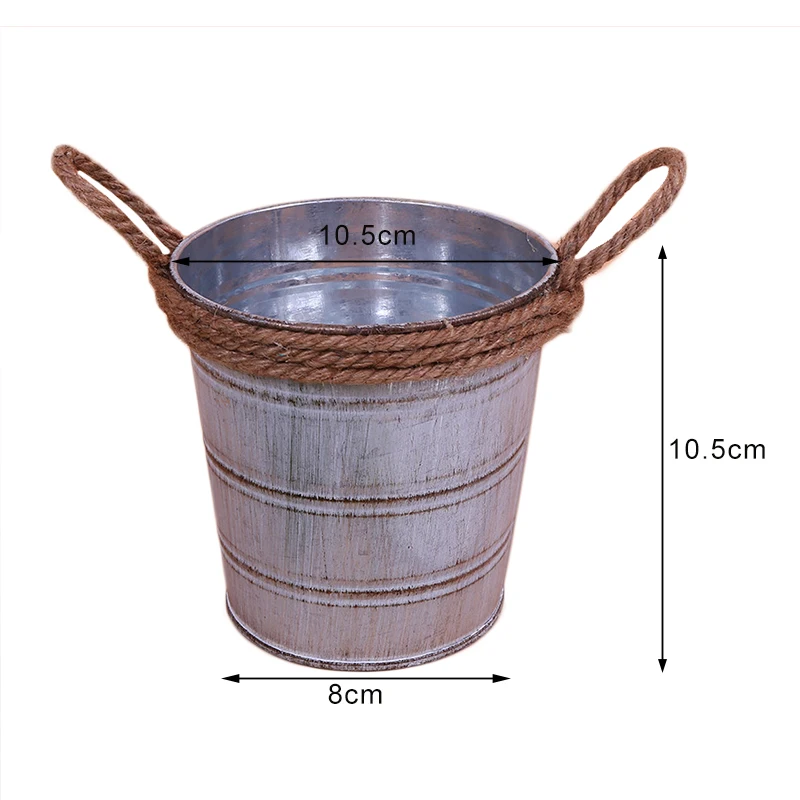 Retro Style Gray Iron Sheet Vase Flowerpot Bucket Home Garden Flower Pot Decor